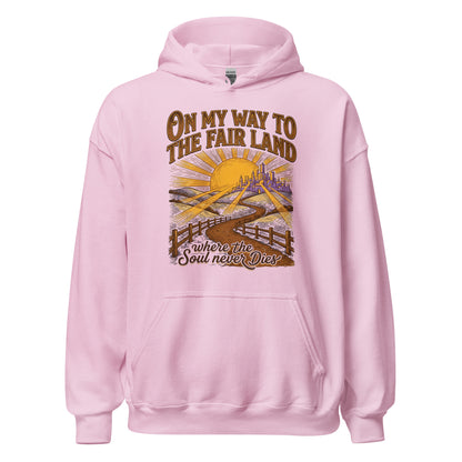  On My way to the Fair Land where the soul never dies Christian Hoodie celebrating the beloved bluegrass gospel classic. 