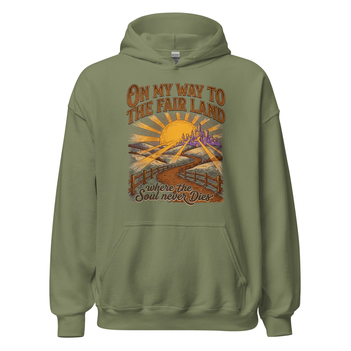  On My way to the Fair Land where the soul never dies Christian Hoodie celebrating the beloved bluegrass gospel classic. 