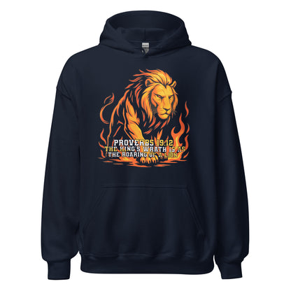 Men's Kings Wrath Bible Verse hoodie Lion Proverbs 19:12