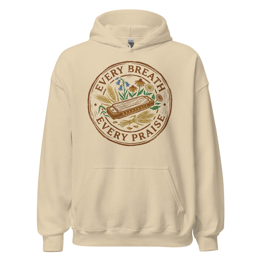 VERY BREATH EVERY PRAISE Christian Hoodie celebrating harmonica players