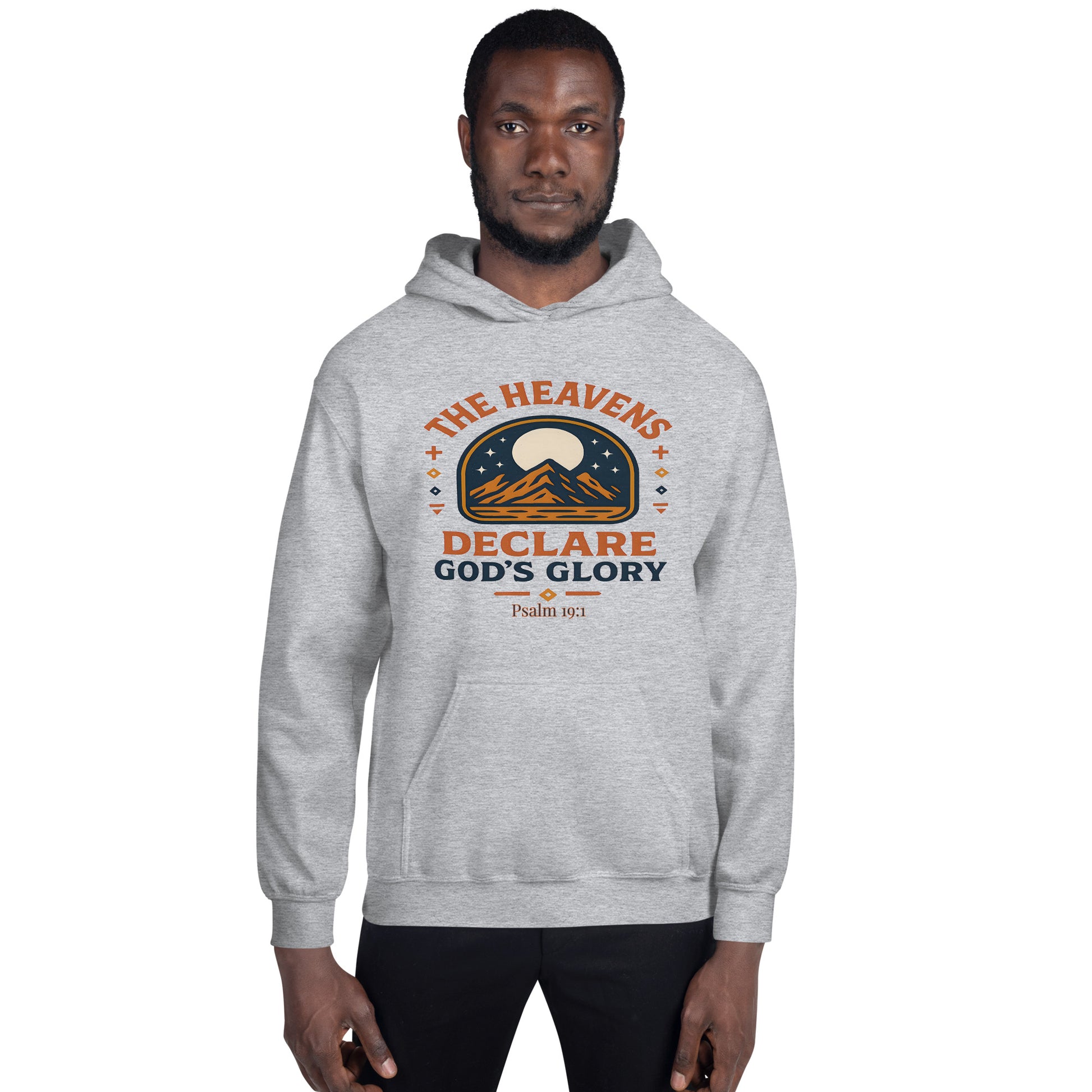 Heavens Declare Gods Glory Christian Hoodie Psalm 19:1 Gray