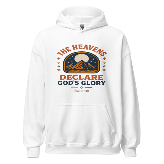 Heavens Declare Gods Glory Christian Hoodie Psalm 19:1 White
