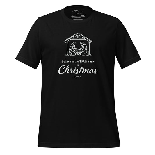 Believe in Christmas Christian  T-Shirt Luke 2