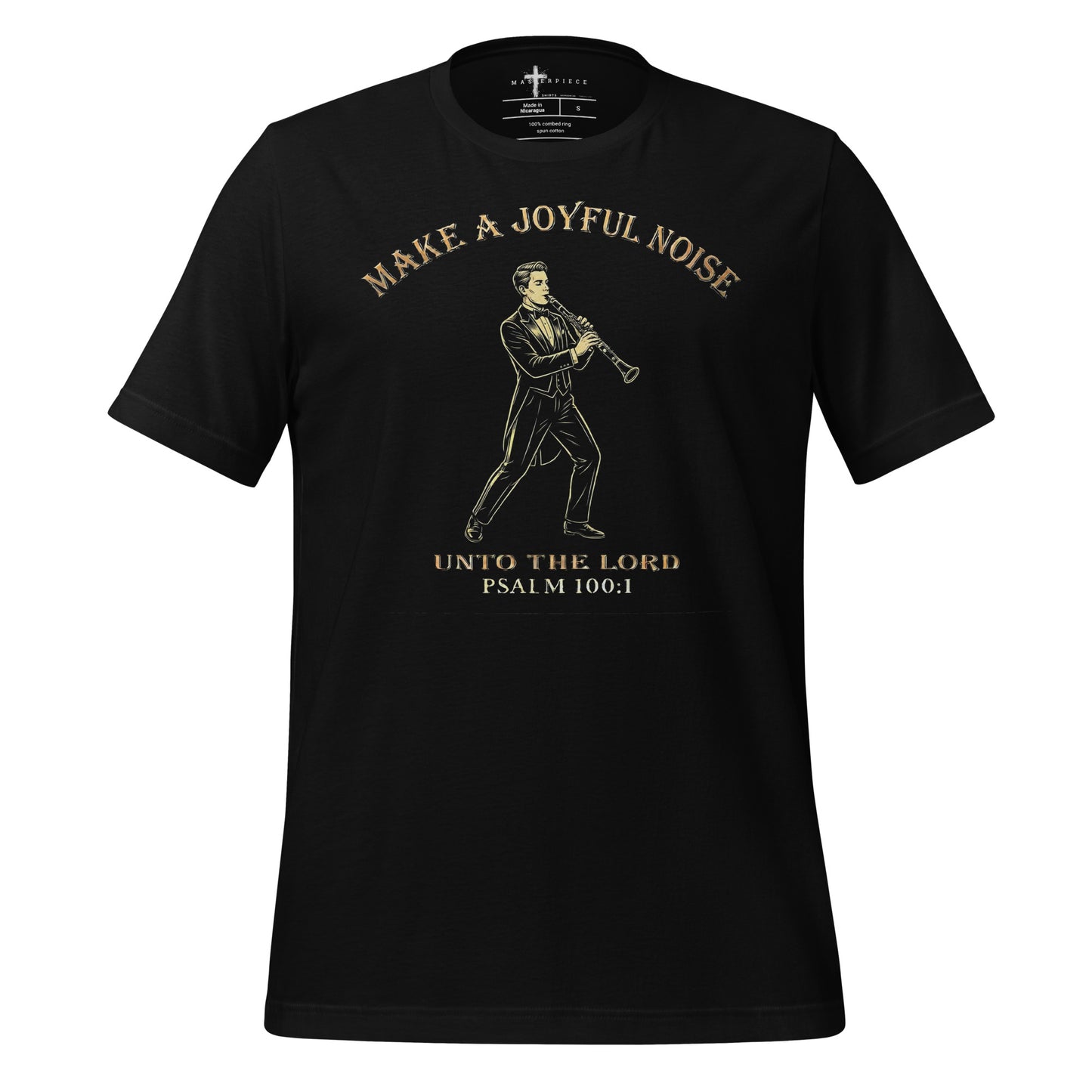 Make Joyful Noise Clarinet Male Christian T-shirt Psalm 100:1