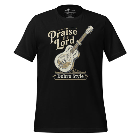  Praise the Lord Dobro style Christian T-shirt celebrating dobro players and bluegrass gospel 