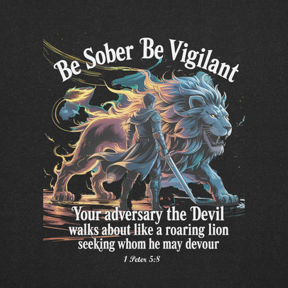 Be Sober Be Vigilant Lion (Back)  Christian Bible Verse T-Shirt