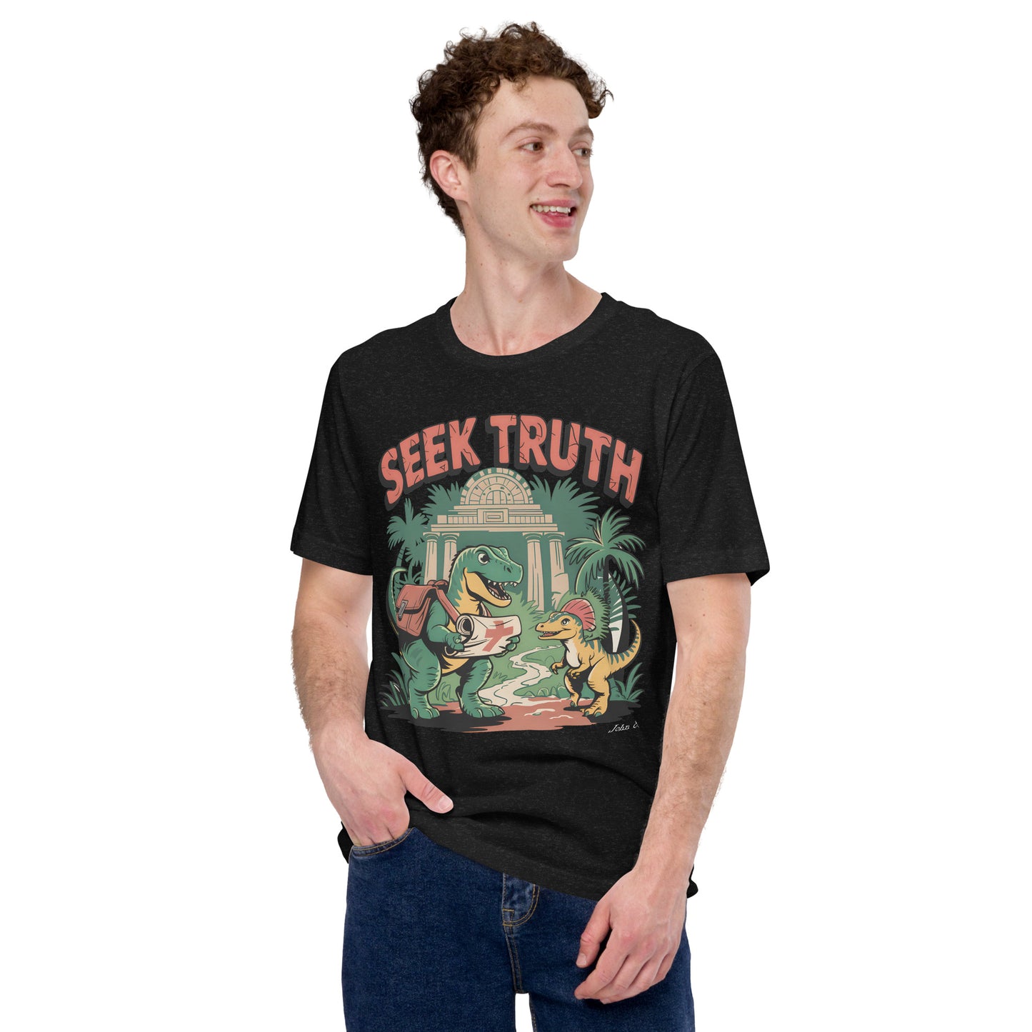 Seek Truth Dinosaur  Christian Bible Verse T-Shirt