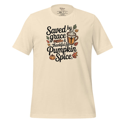 Saved by Grace Thankful Pumpkin Spice Ladies Christian T-shirt 