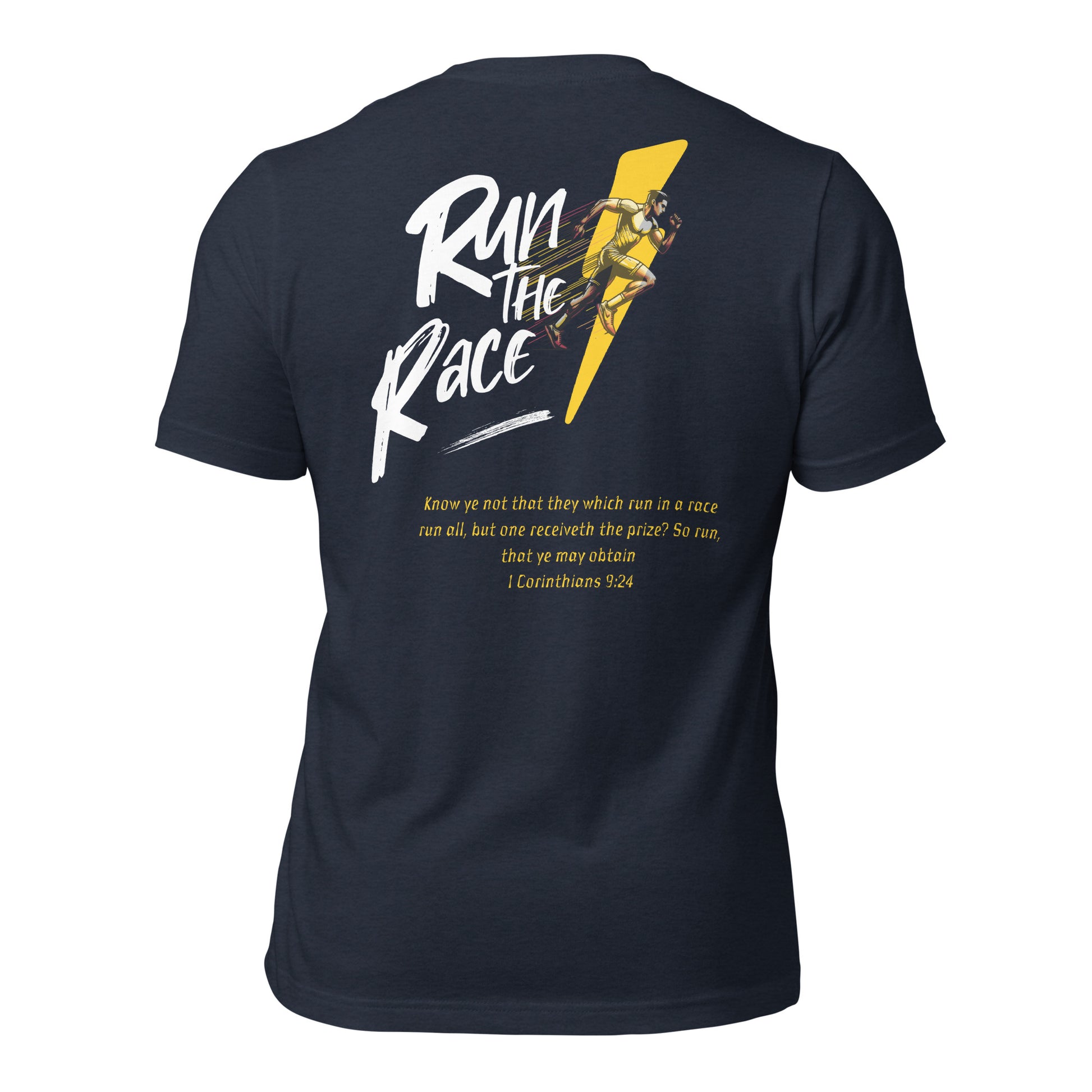 Run The Race Men (Back)  Christian Bible Verse T-Shirt
