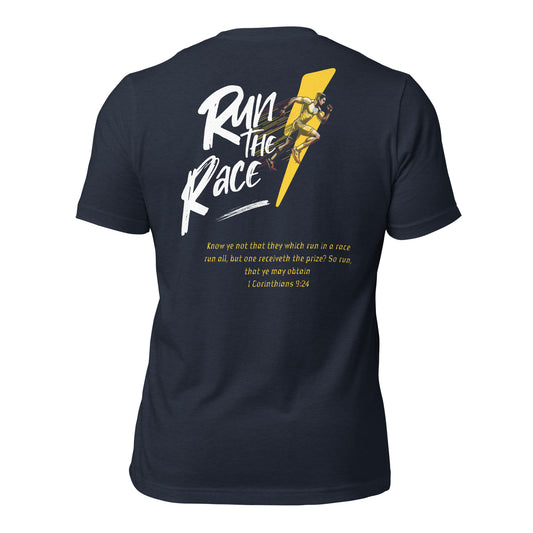 Run The Race Men (Back)  Christian Bible Verse T-Shirt