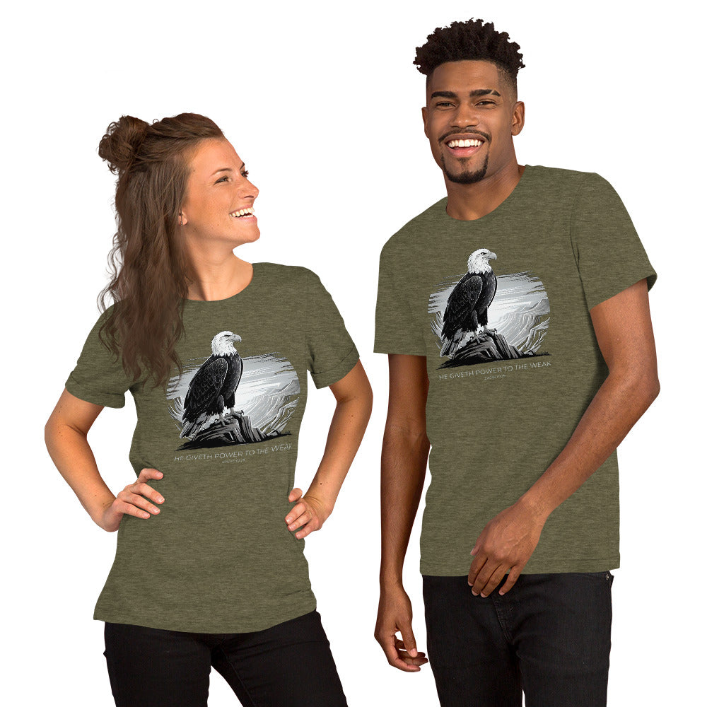 He Giveth Power to the Weak  Christian Bible Verse T-Shirt