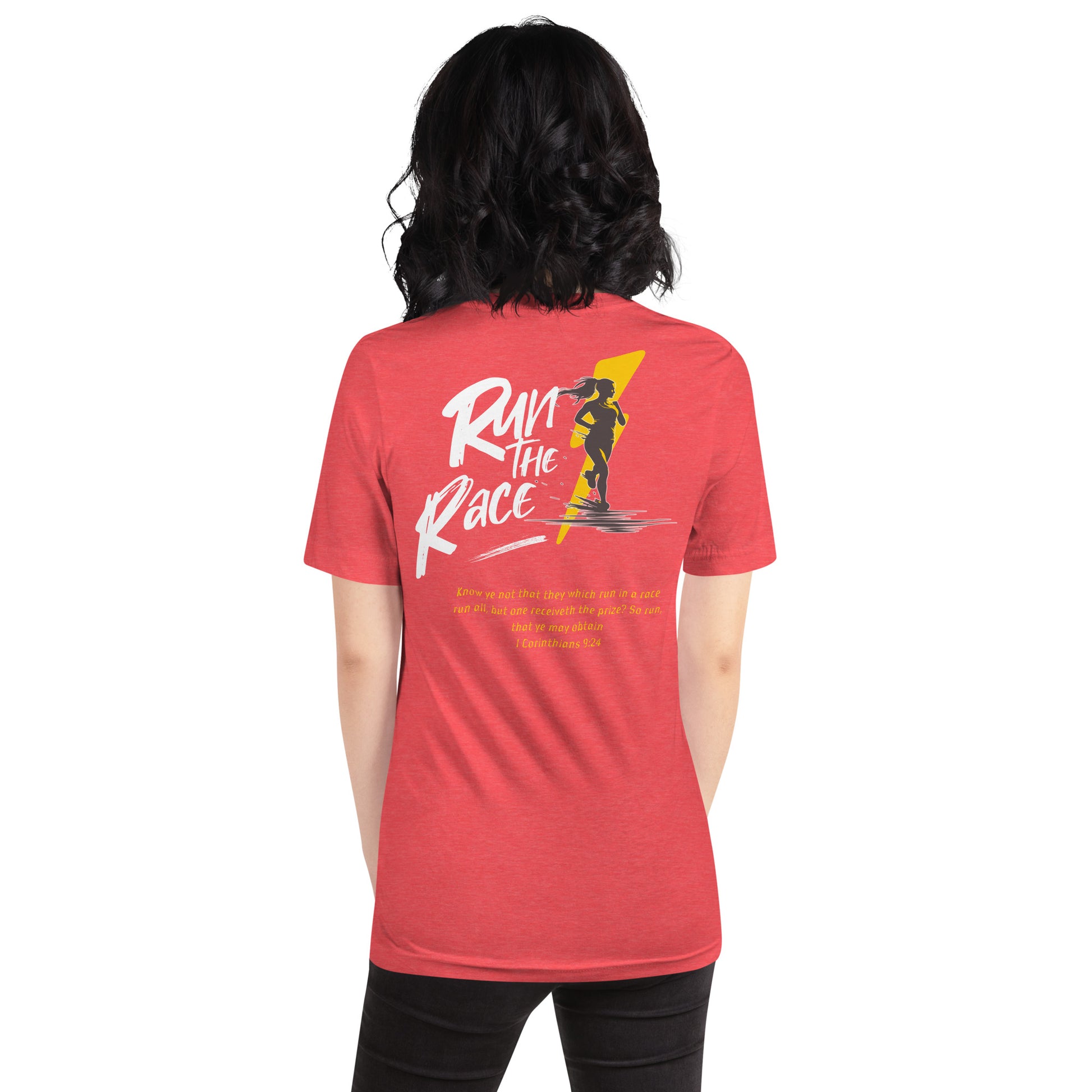 Run the Race - Women (Back)  Christian Bible Verse T-Shirt