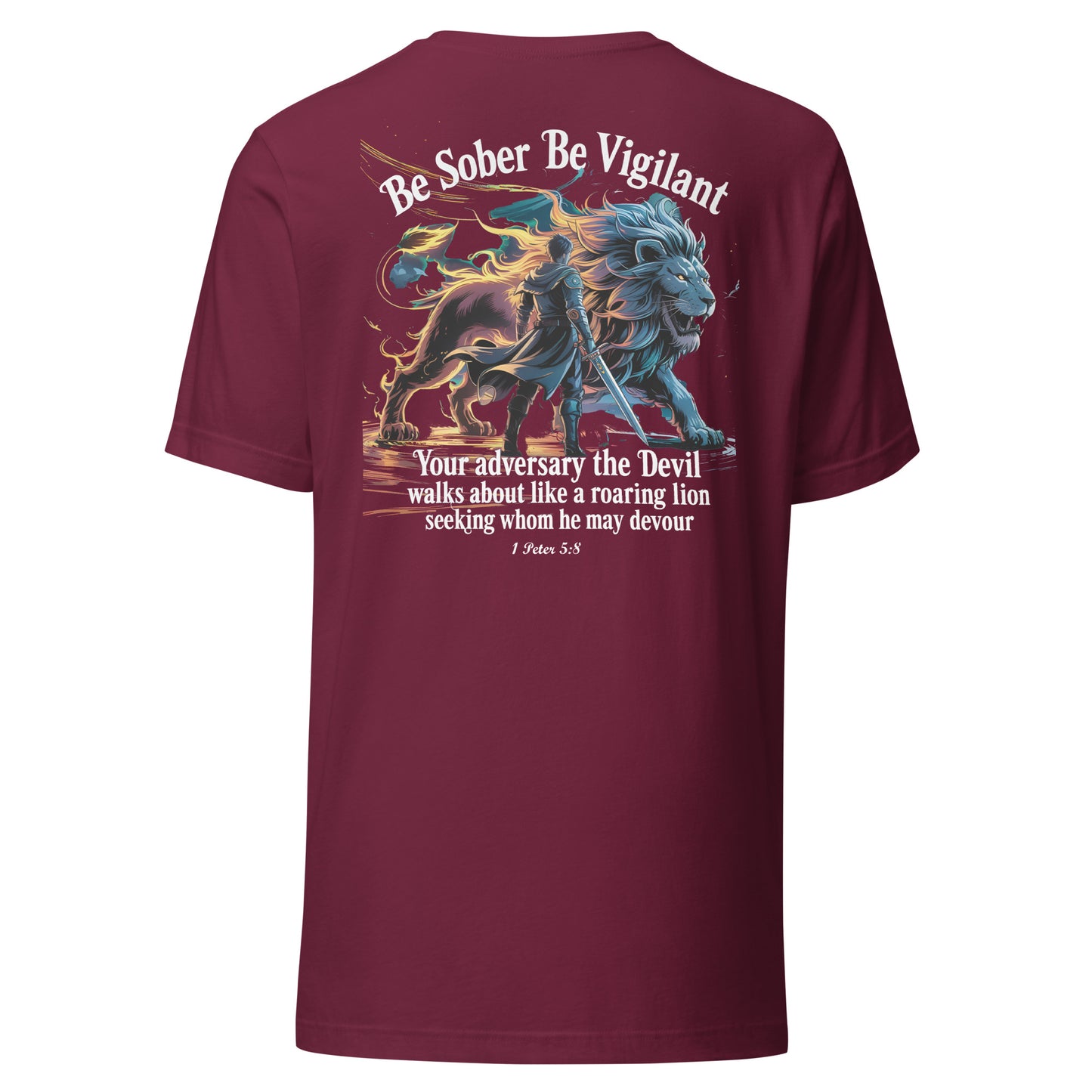 Be Sober Be Vigilant Lion (Back)  Christian Bible Verse T-Shirt