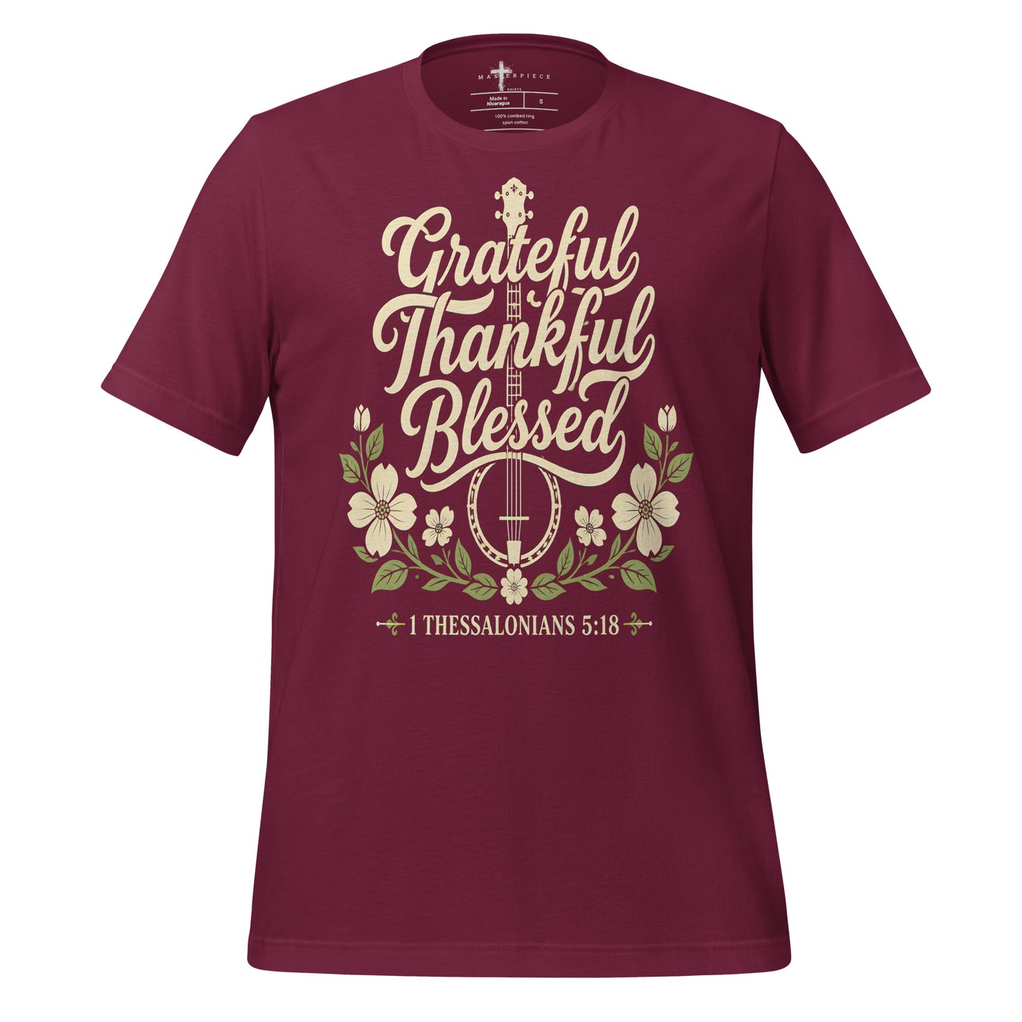 Grateful Thankful Blessed Banjo - Maroon - MasterPiece Shirts