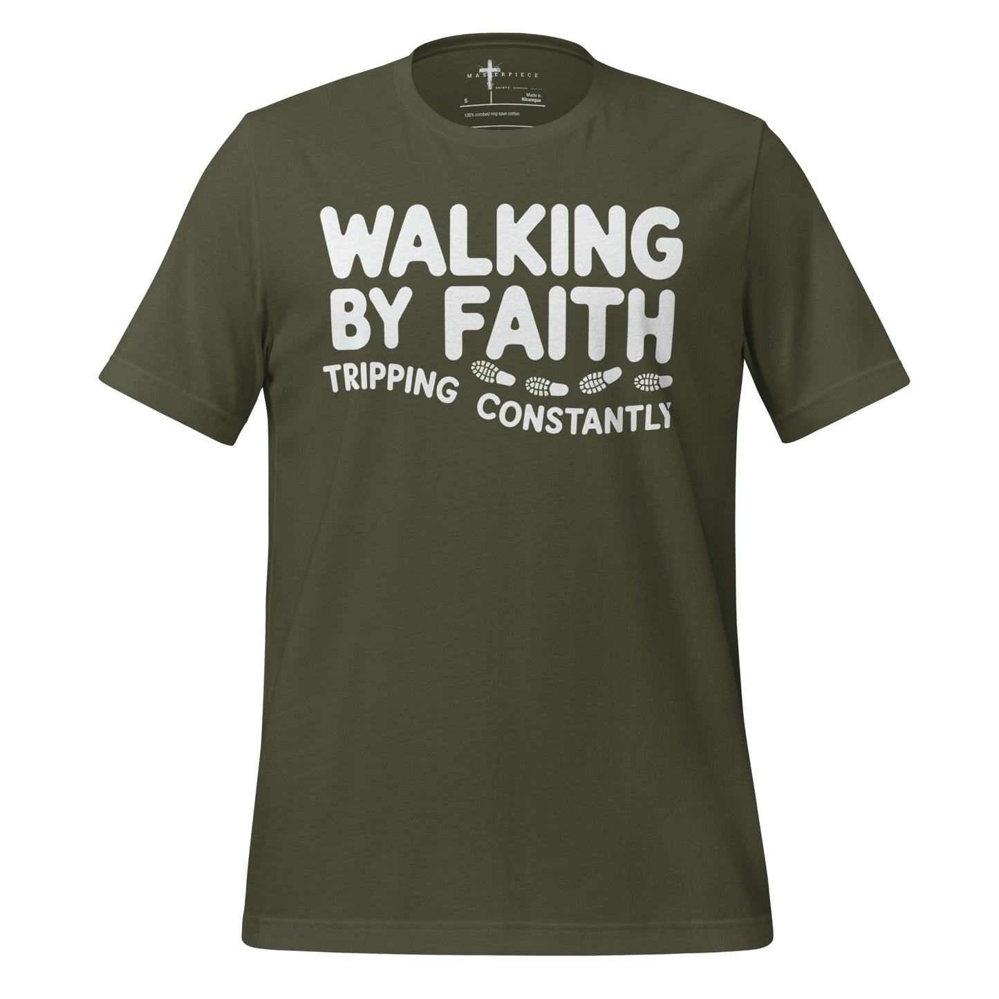  Walking by Faith Tripping Constantly Christian T-shirt 