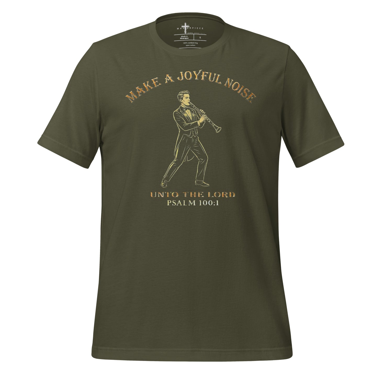 Make Joyful Noise Clarinet Male Christian T-shirt Psalm 100:1