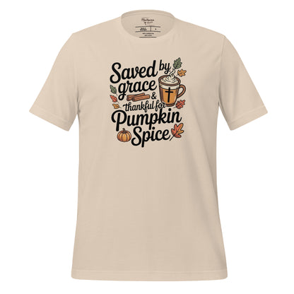 Saved by Grace Thankful Pumpkin Spice Ladies Christian T-shirt 
