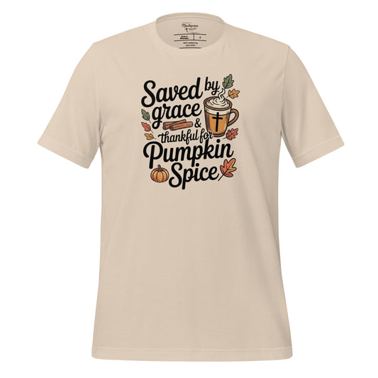 Saved by Grace Thankful Pumpkin Spice Ladies Christian T-shirt 