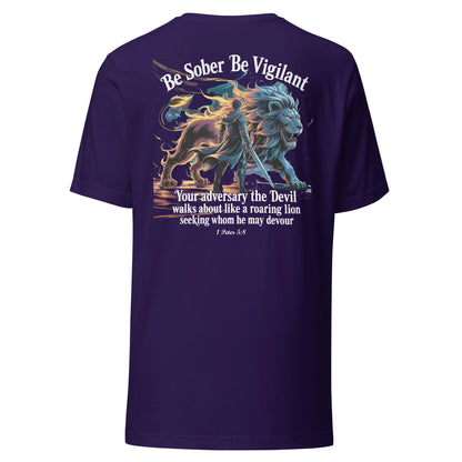 Be Sober Be Vigilant Lion (Back)  Christian Bible Verse T-Shirt
