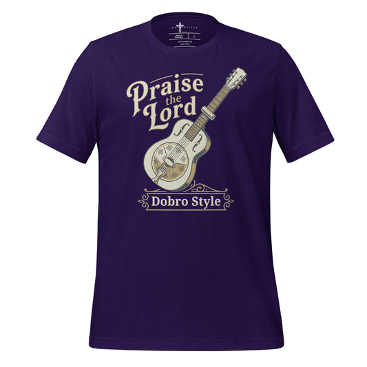  Praise the Lord Dobro style Christian T-shirt celebrating dobro players and bluegrass gospel 