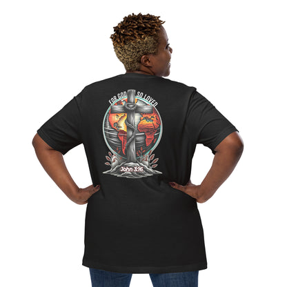 For God So Loved (Back)  Christian Bible Verse T-Shirt