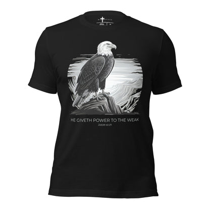 He Giveth Power to the Weak  Christian Bible Verse T-Shirt