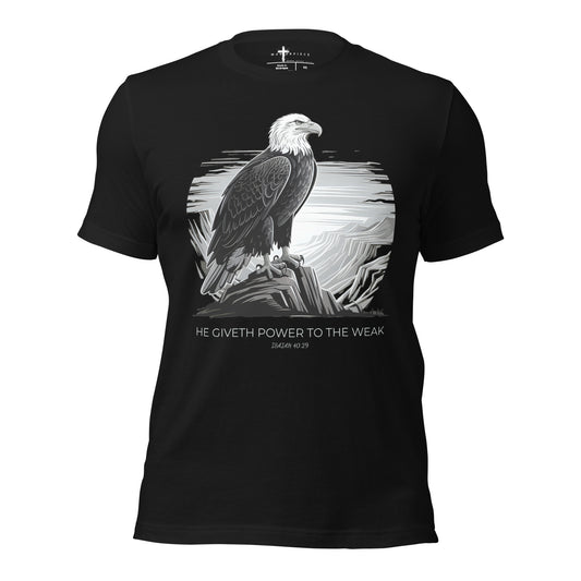 He Giveth Power to the Weak  Christian Bible Verse T-Shirt
